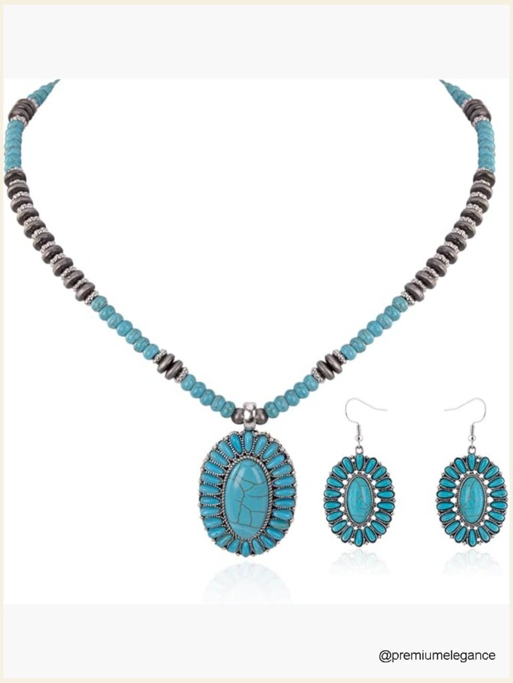Vintage Western Turquoise Necklace & Earring Jewelry Set